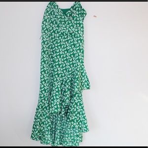 Eliza J v-neck white floral green wrap dress